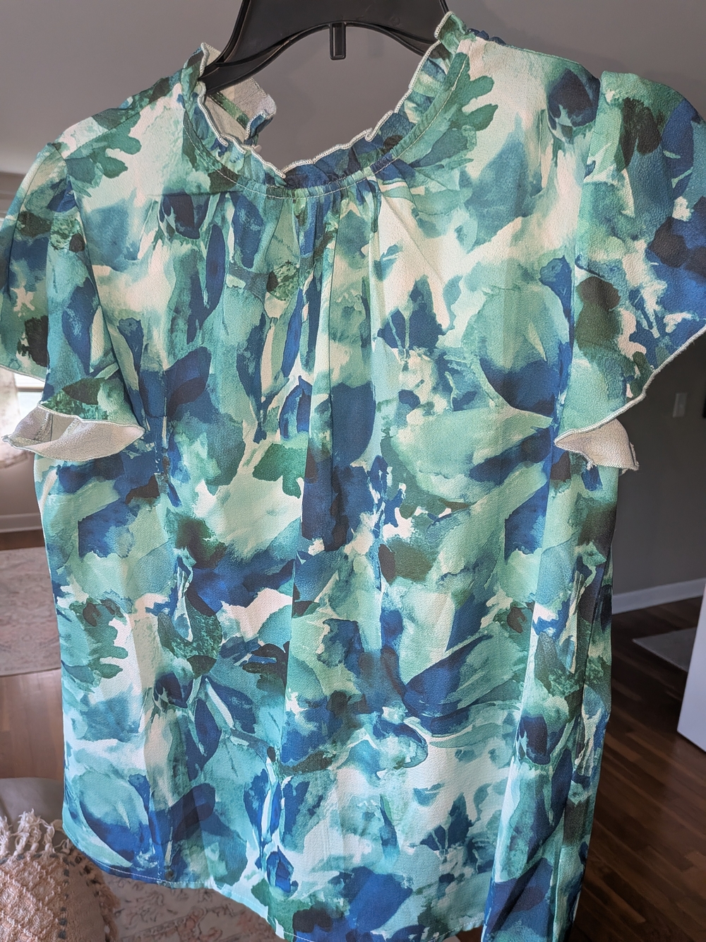 SimpleFun Teal & Navy Ruffle-Trim Blouse